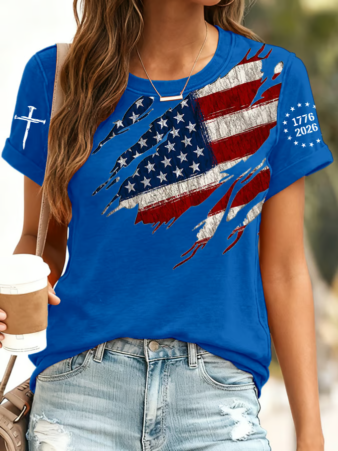 Women's 250th Anniversary National Flag Print Casual T-Shirt