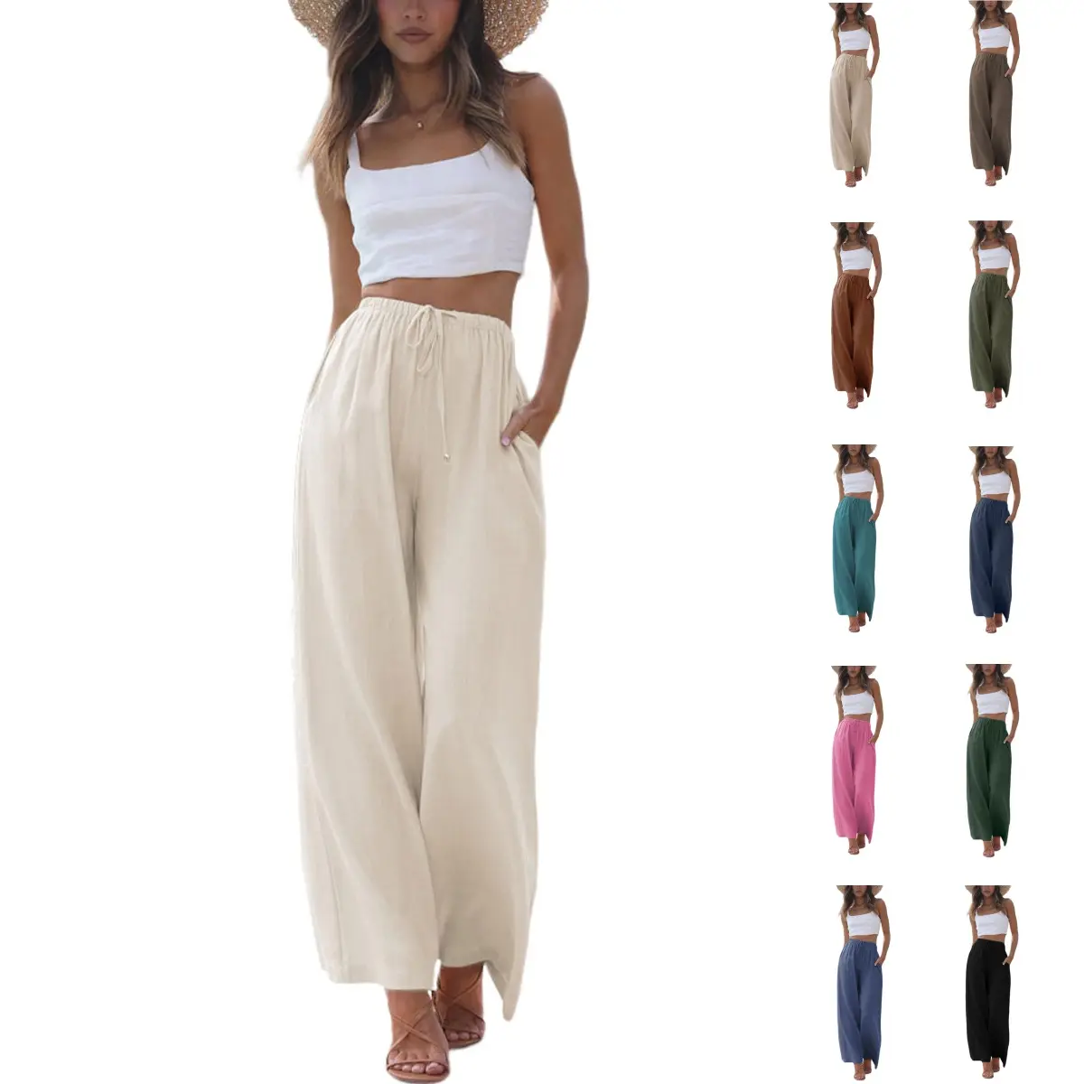 Women’s Linen Palazzo Pants – Flowy Wide-Leg Comfort