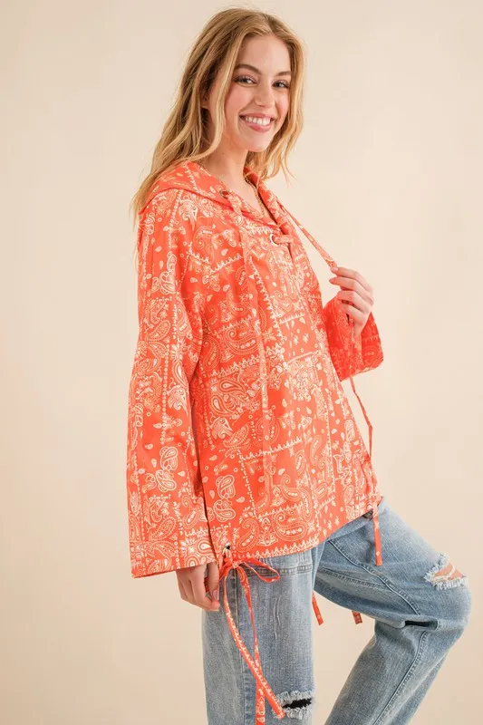 Bandana Pattern Lace Up Detailed Windbreaker