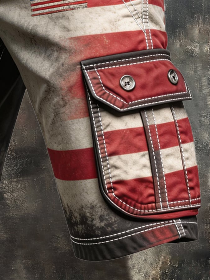 Men's Retro Color Block Patriot Pocket Cargo Shorts