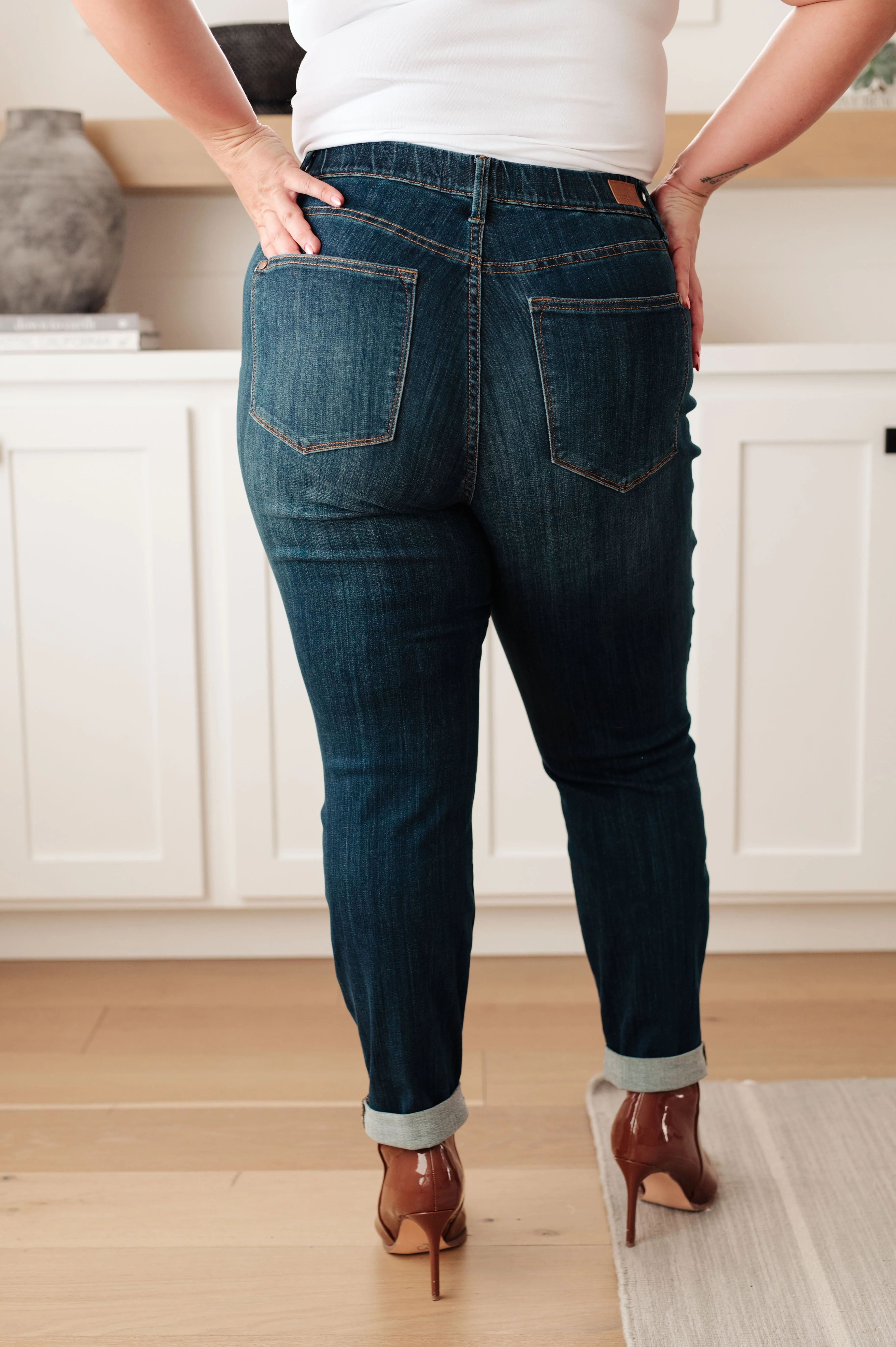 Blue Rowena High Rise Pull On Double Cuff Slim Jeans