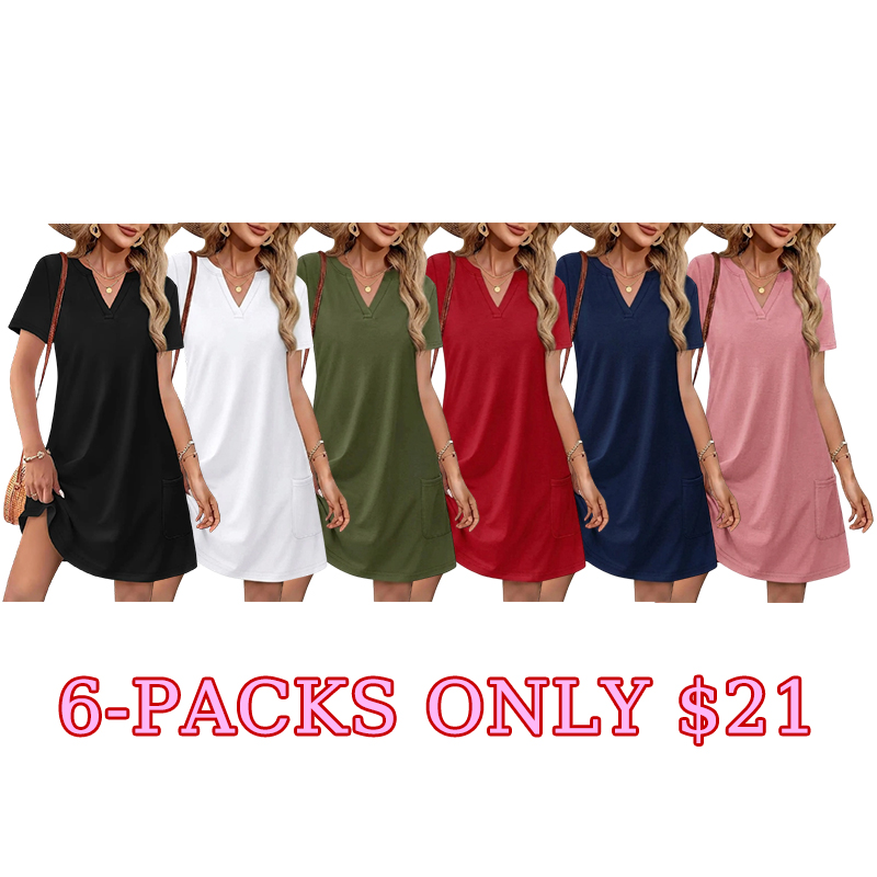 🌸 BreezyCharm Women's V-Neck Midi Dress