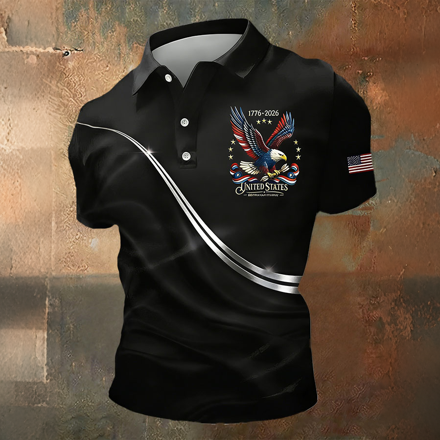 Men'S Casual American Independence Day Printed Celebration Short Sleeved Polo Shirt