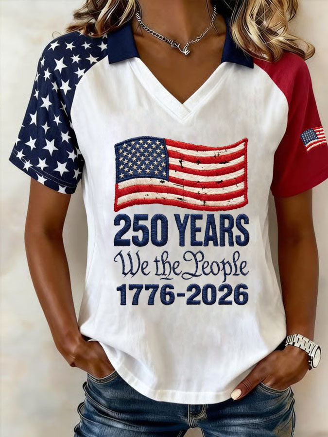 Women'S American Independence Day 250Th Anniversary Printed Short Sleeved T-Shirt