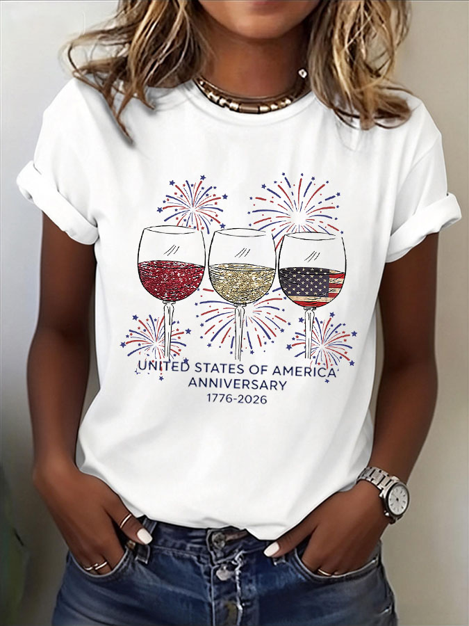 Women'S American Independence Day 250Th Anniversary Printed Round Neck Short Sleeve T-Shirt