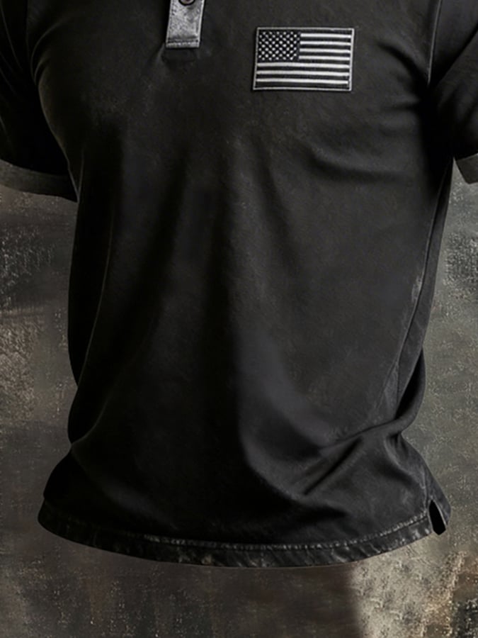 Men's Retro Patriot Color Block Polo Collar Short Sleeve