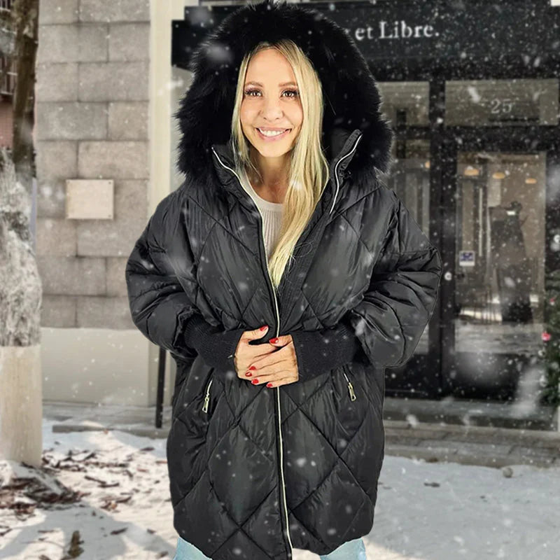 Women's midi parka with knitted sleeves