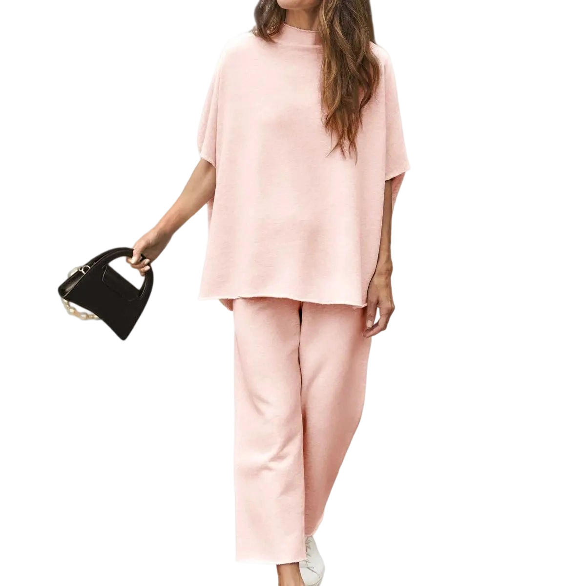 Women's Casual Two-Piece Outfits 3/4 Batwing Sleeve Capelet CrewNeck Pullover Top & Wide Leg Pants Lounge Sets Sweatsuit Blazer Trouser Womenswear Clothes Gamis