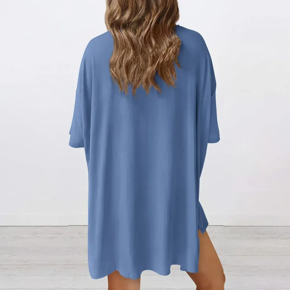 Crewneck Two-Piece Set For Women Summer Casual Oversized Split Hem Shirts