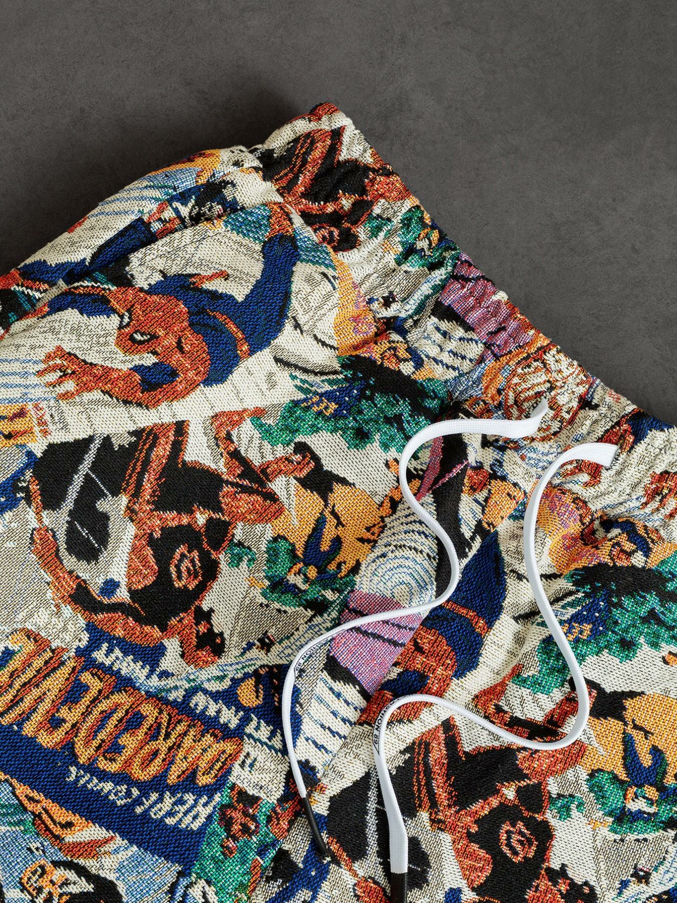 Men’s Retro Comic Print Shorts – Loose Fit Streetwear Summer Shorts