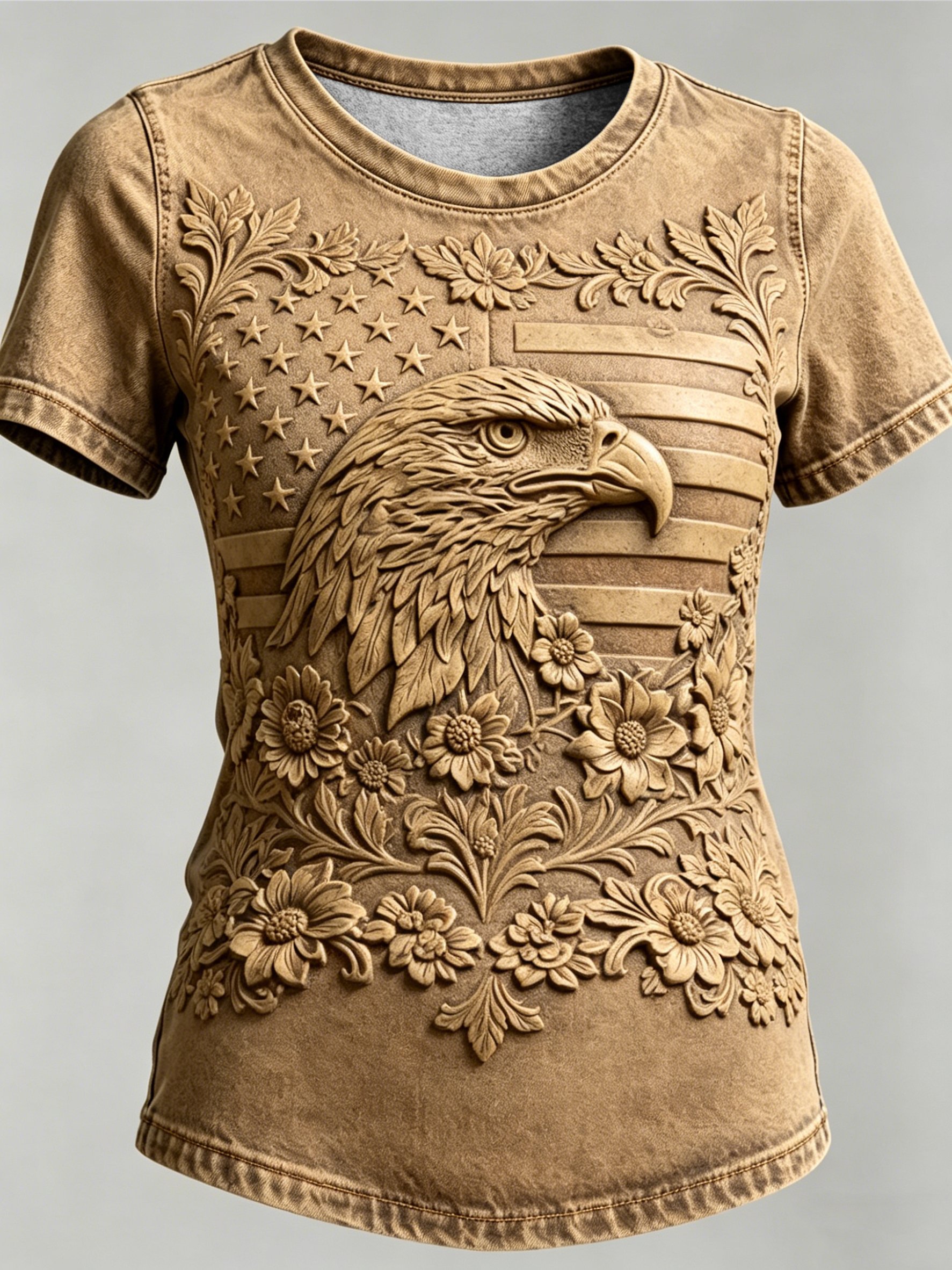 Women's U.S. 250th Anniversary Faux-Relief Print Casual Crewneck Top