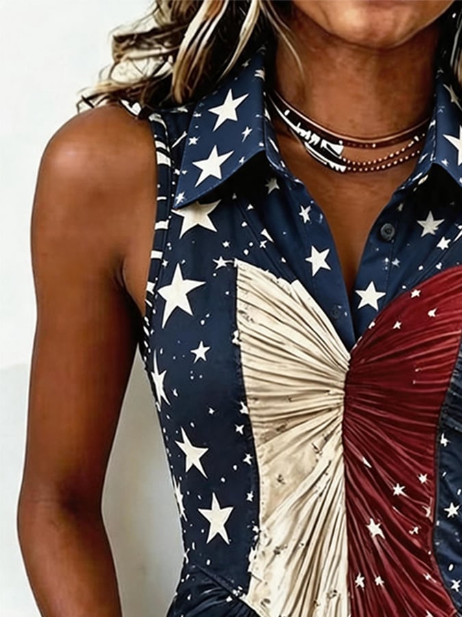 Women's Independence Day Print Pleated Top