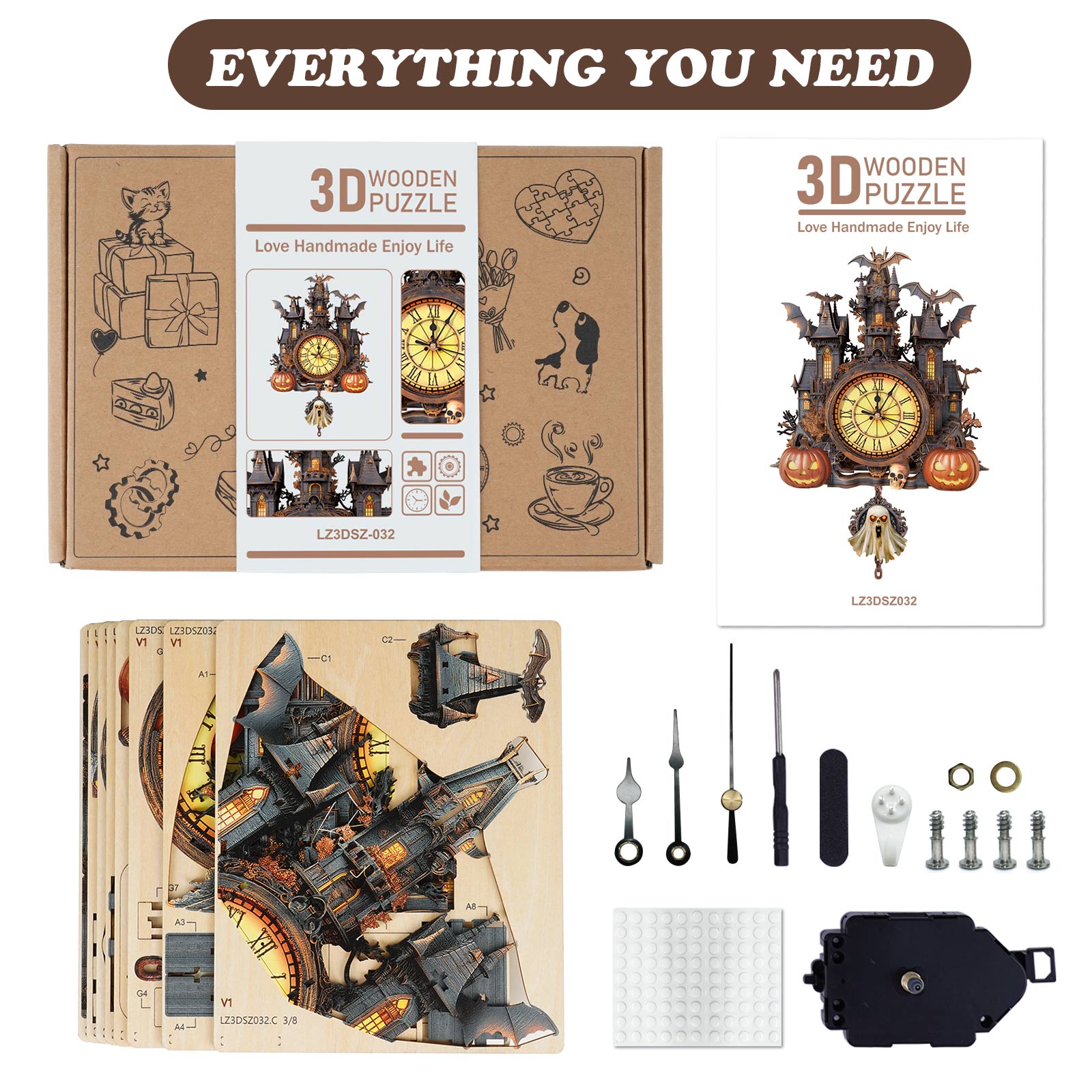Mysterious CastleDIY Wooden Clock, 3D Puzzle Craft Kit