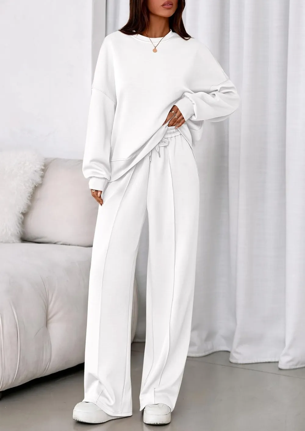 2 Piece Sets For Women Fall Trendy Long Sleeve Sweatshirt Wide Leg Pants Loungewear