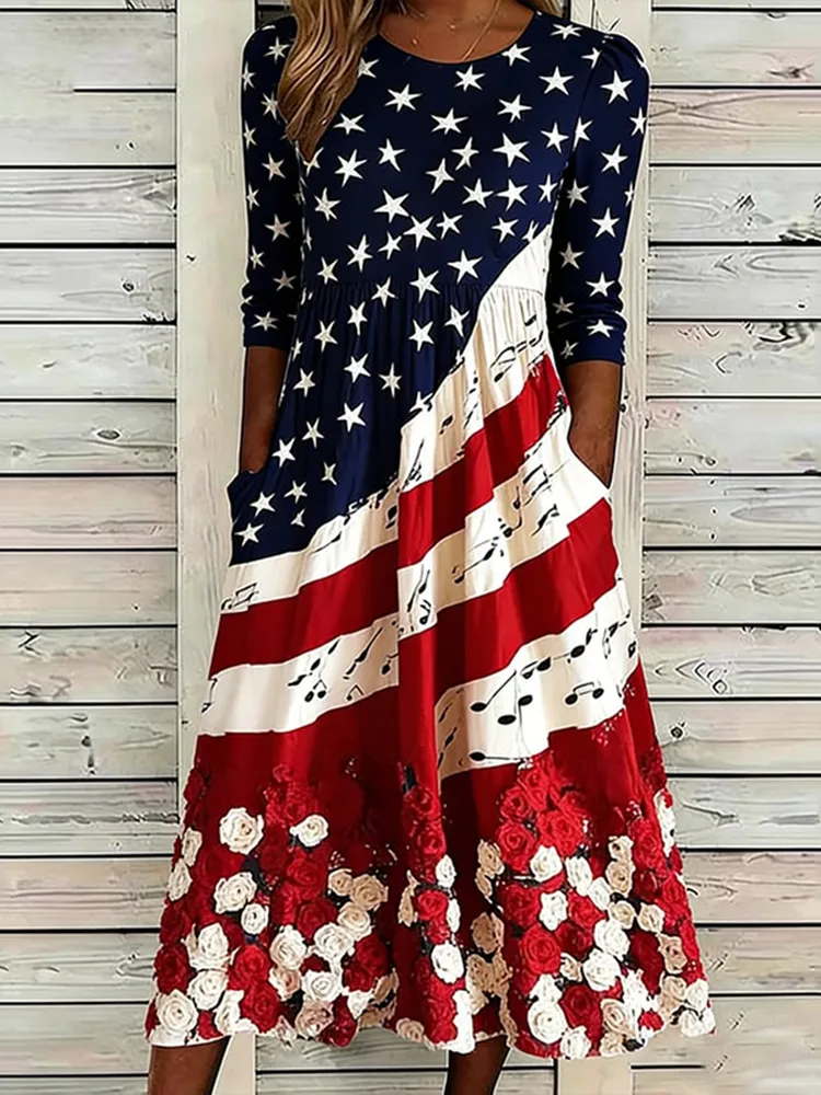Women'S Retro Flag Printed Casual Dress