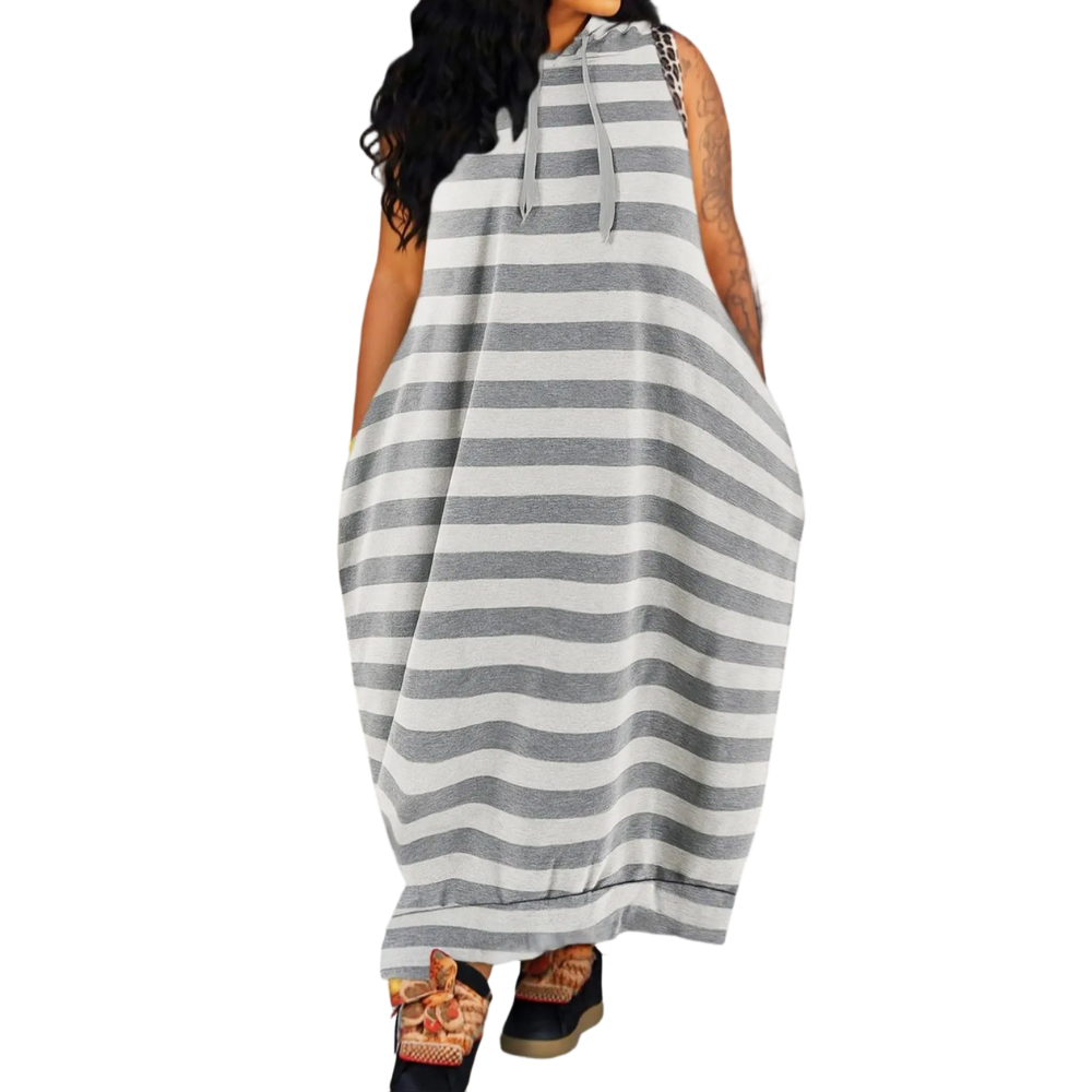 Women's Plain Drawstring Hooded Tank Dress, Casual Basic Pocket Sleeveless Dress