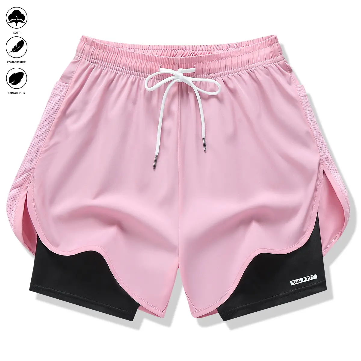 Pack of 3 women’s casual athletic pants, faux two-piece design, solid color, with inner lining, elastic drawstring waistband