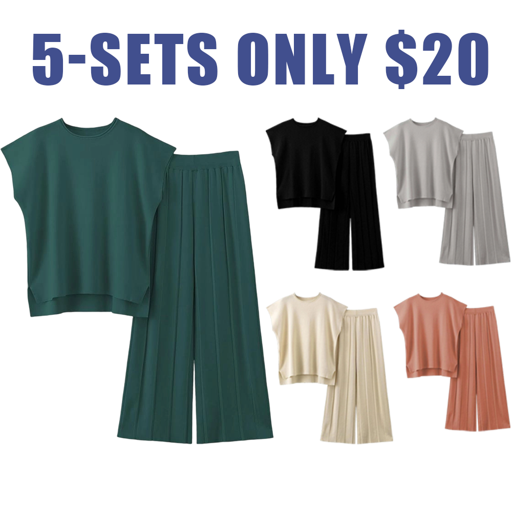 Women's 2-Piece Knit Sweater Set – Pullover Vest & High-Waisted Pants