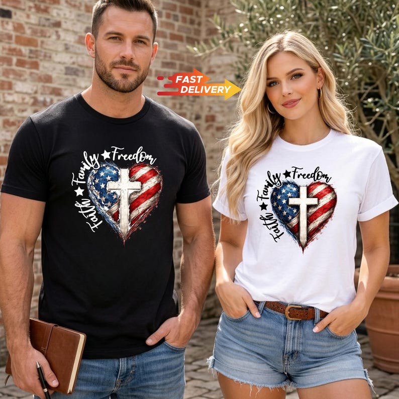 Faith Family Freedom Cross Shirt, Patriotic Christian 4th of July Tee