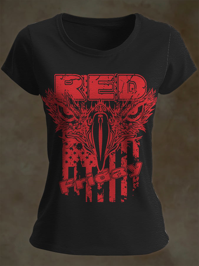 Women's Casual Red Friday Print Short-Sleeve T-Shirt
