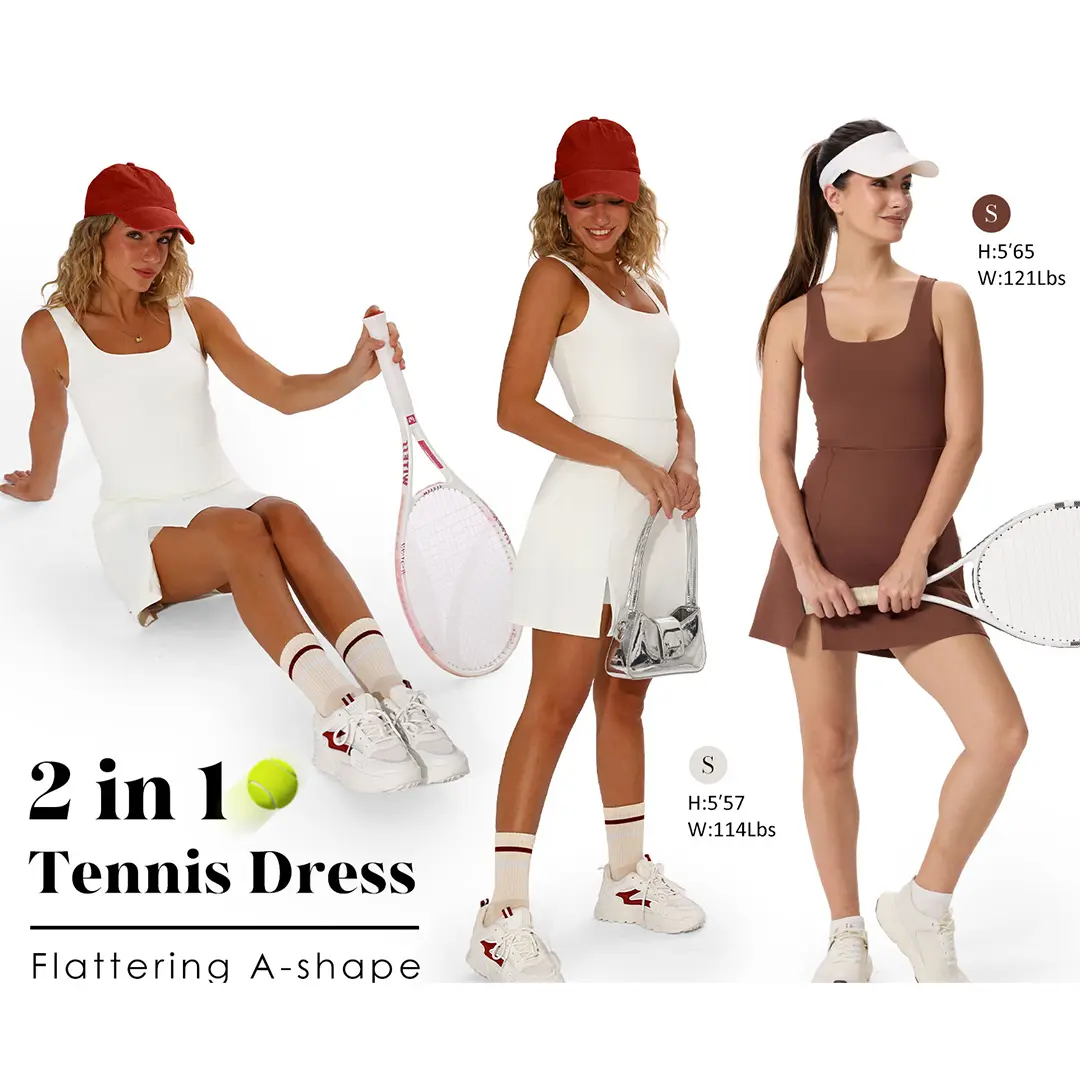 Athletic Dress for Women Mini U Neck Sleeveless Built in Shorts with Pockets Tennis Golf Graduation