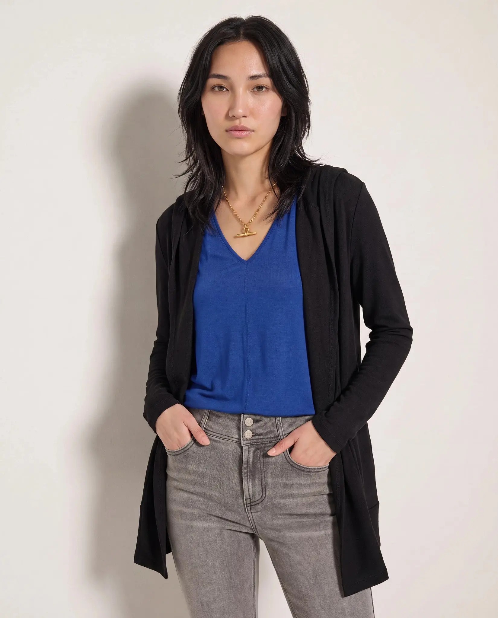 Women's Hooded Open Front Cardigan – Soft Brushed Knit with Pockets