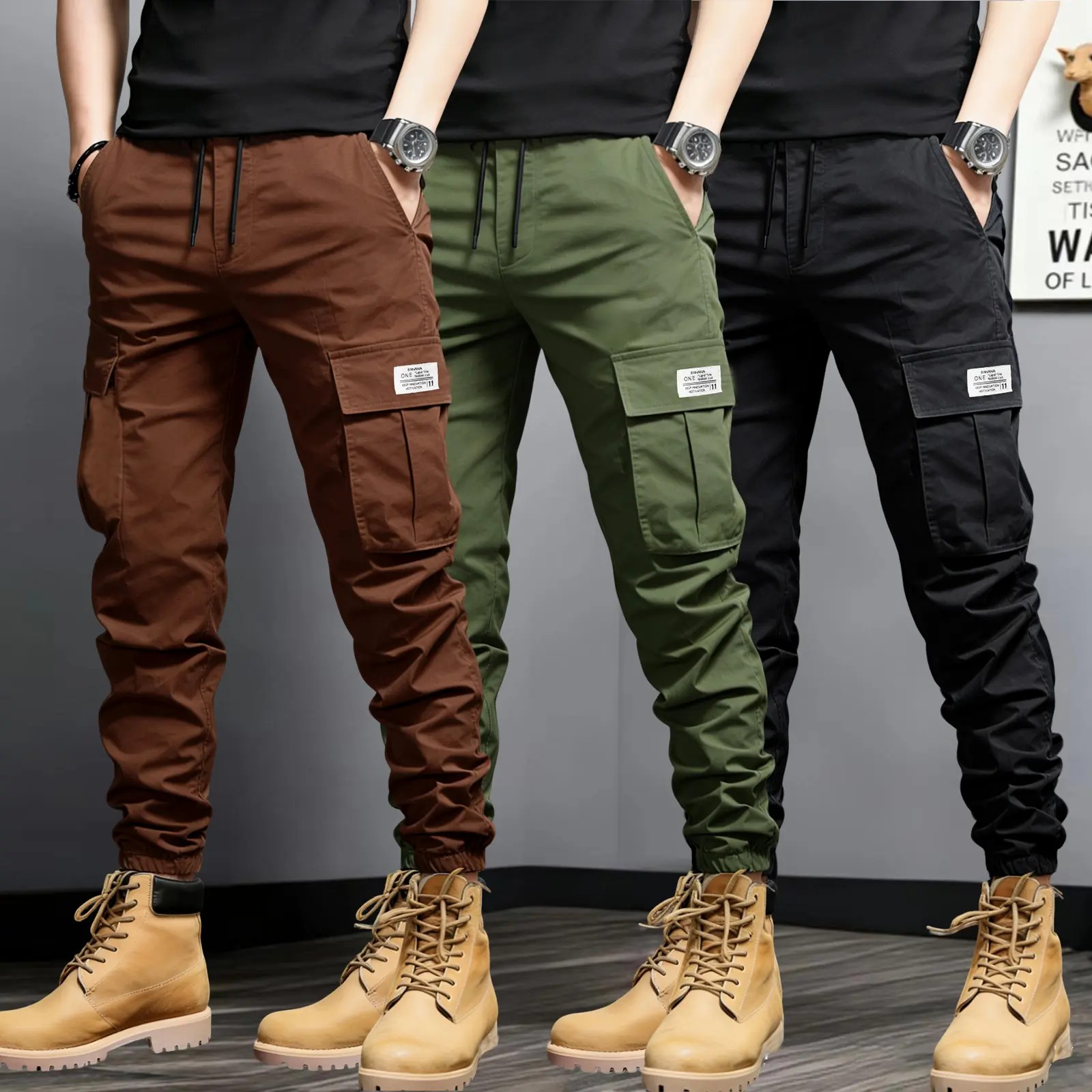 Men's 5-Pack Multi-Pocket Cargo Jogger Pants – Slim Fit, Tapered Leg, Casual Streetwear