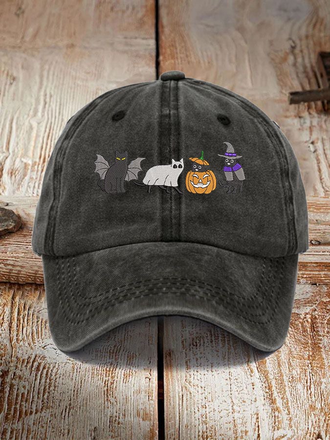 Unisex Halloween Black Cat Pumpkin  Print Hat