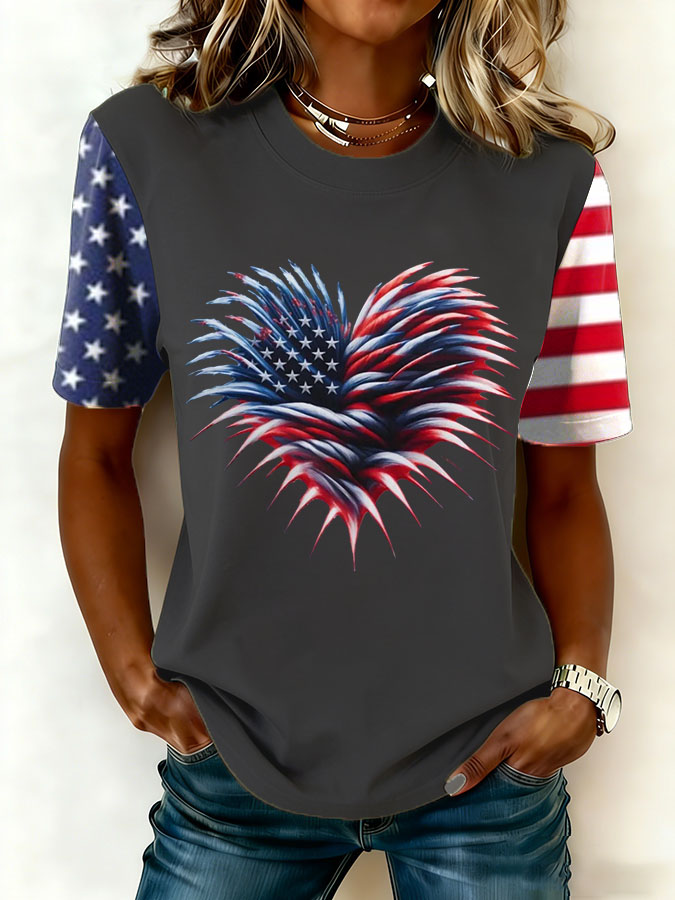 Women'S Retro American Flag Printed Casual T-Shirt