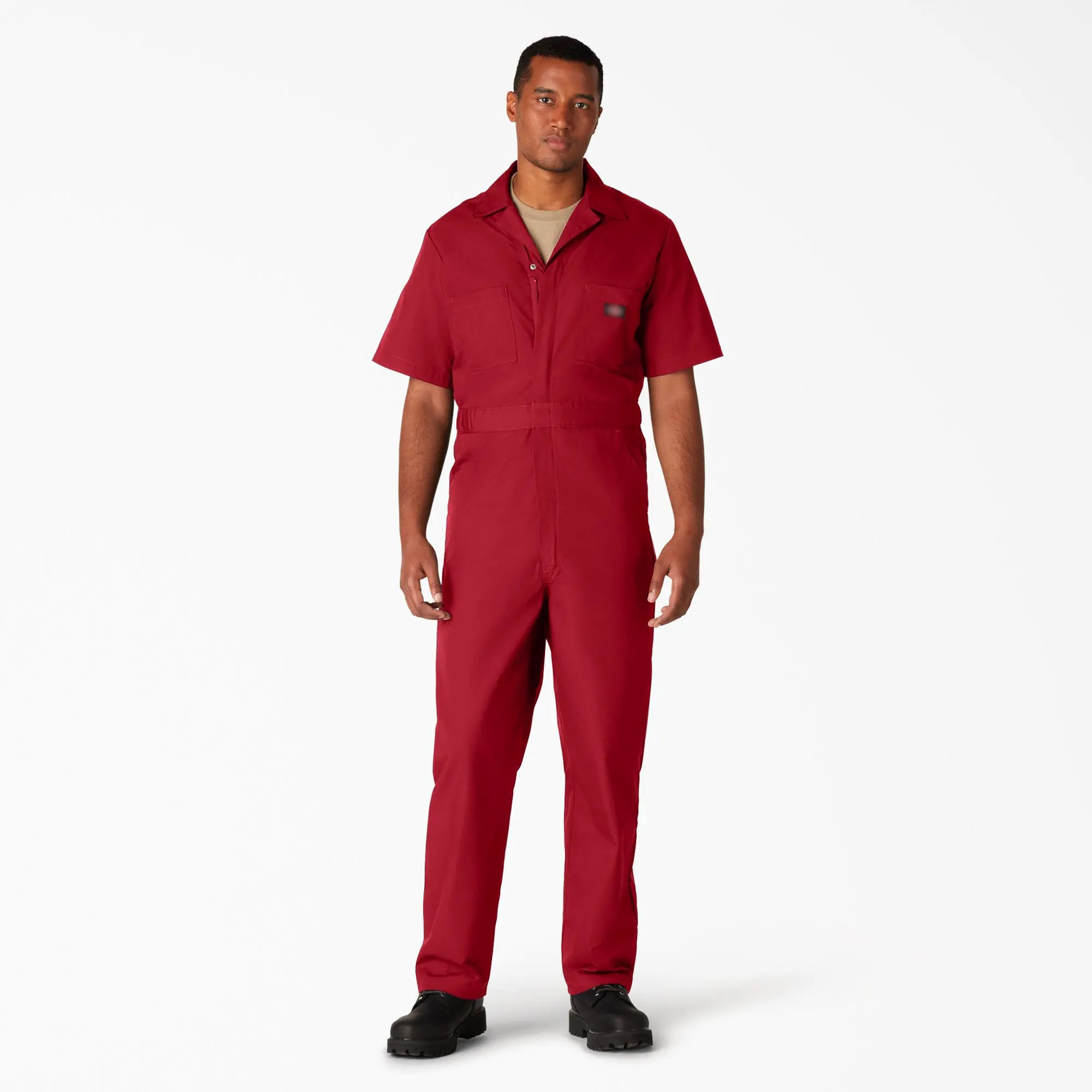 Men's Short Sleeve Coveralls – Lightweight Workwear with Elastic Waist & Wrinkle-Resistant Finish