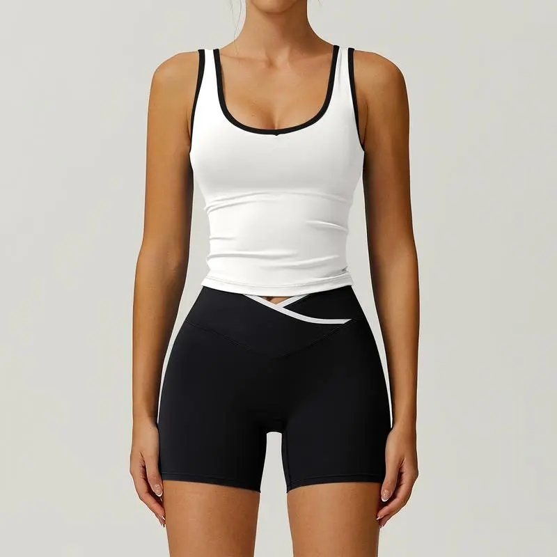 Color-Blocked Halter Crop Tube Top & Mid-Rise Shorts Set
