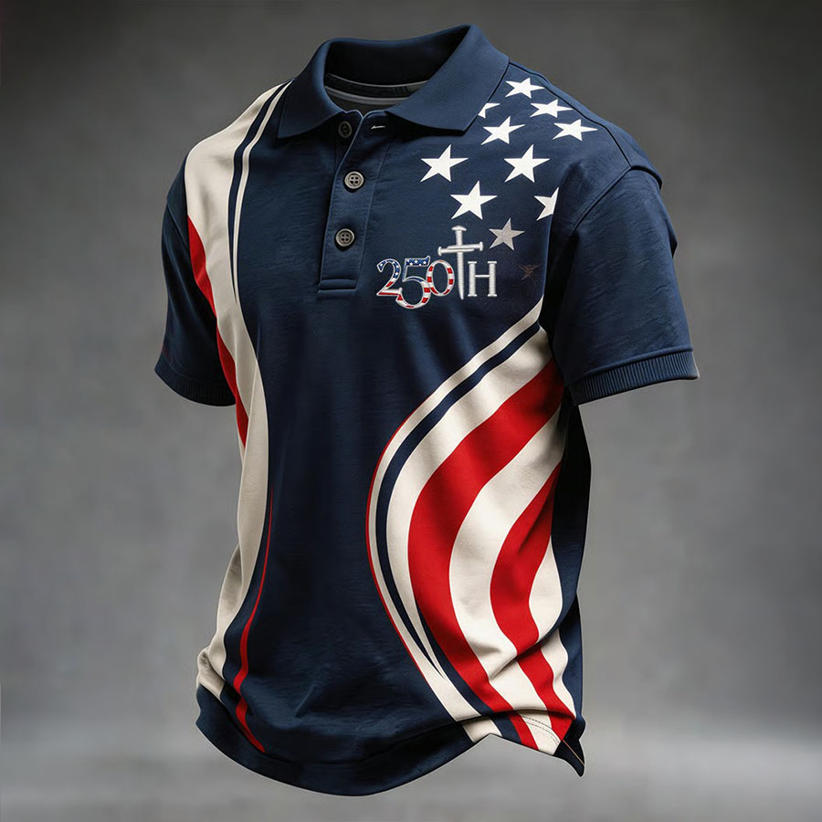 American Men's Creative Printed Short Sleeve Collar T-Shirt