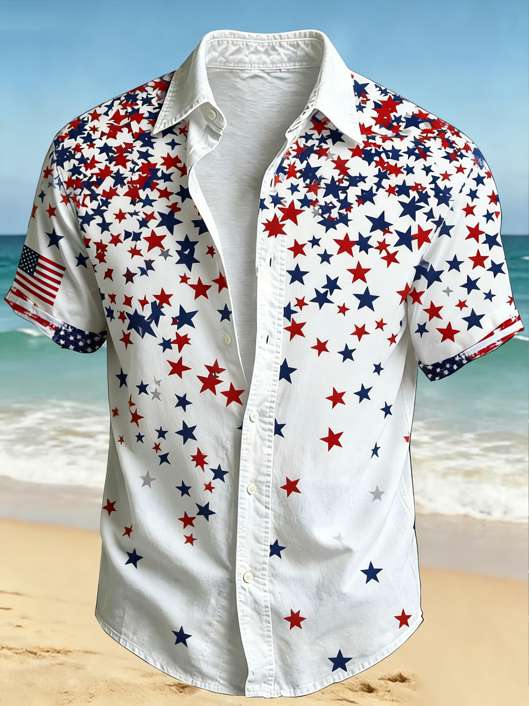 Men'S America Flag Printed Casual Collar Shirt