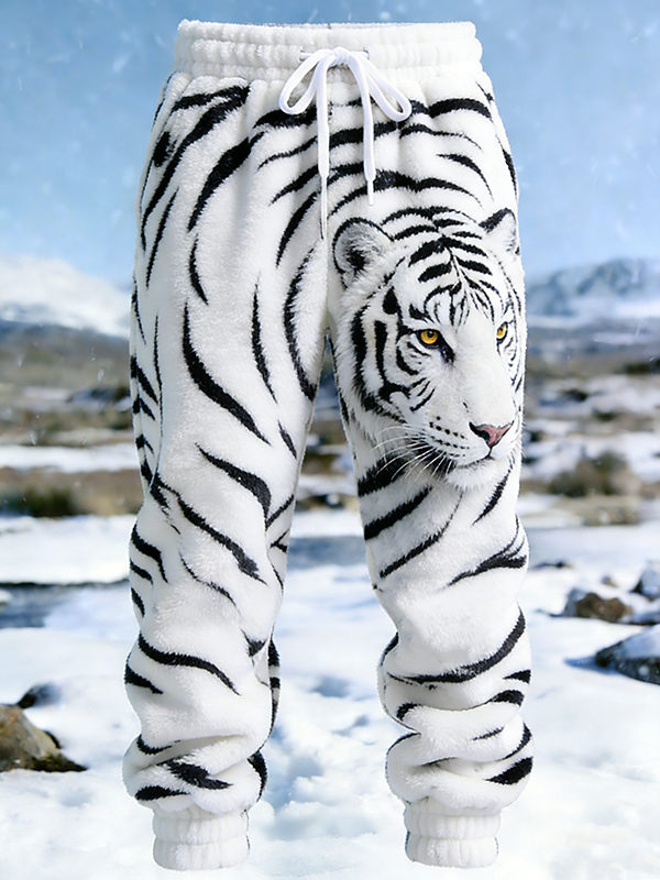 Men's Tiger Stripes Art Print Casual Flannel Pants