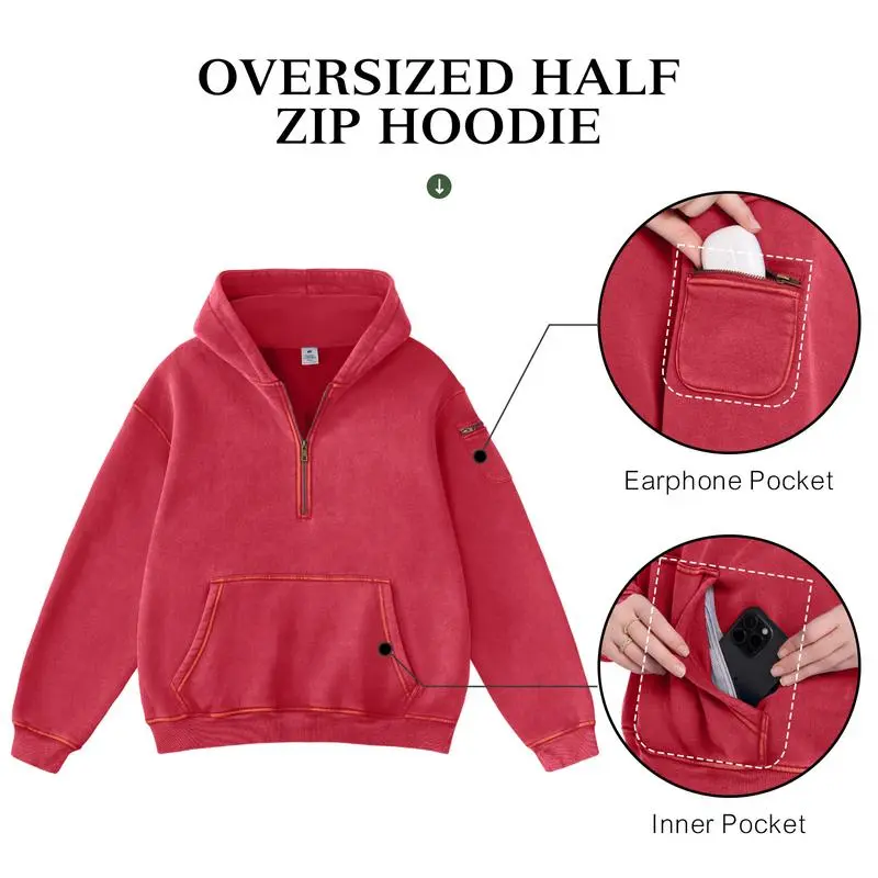 Retro fleece half-zip unisex hoodie