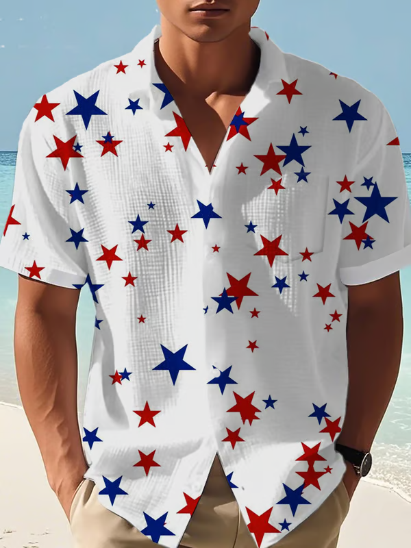 Men's Independence Day Star Pattern Classic Short Sleeve Shirt