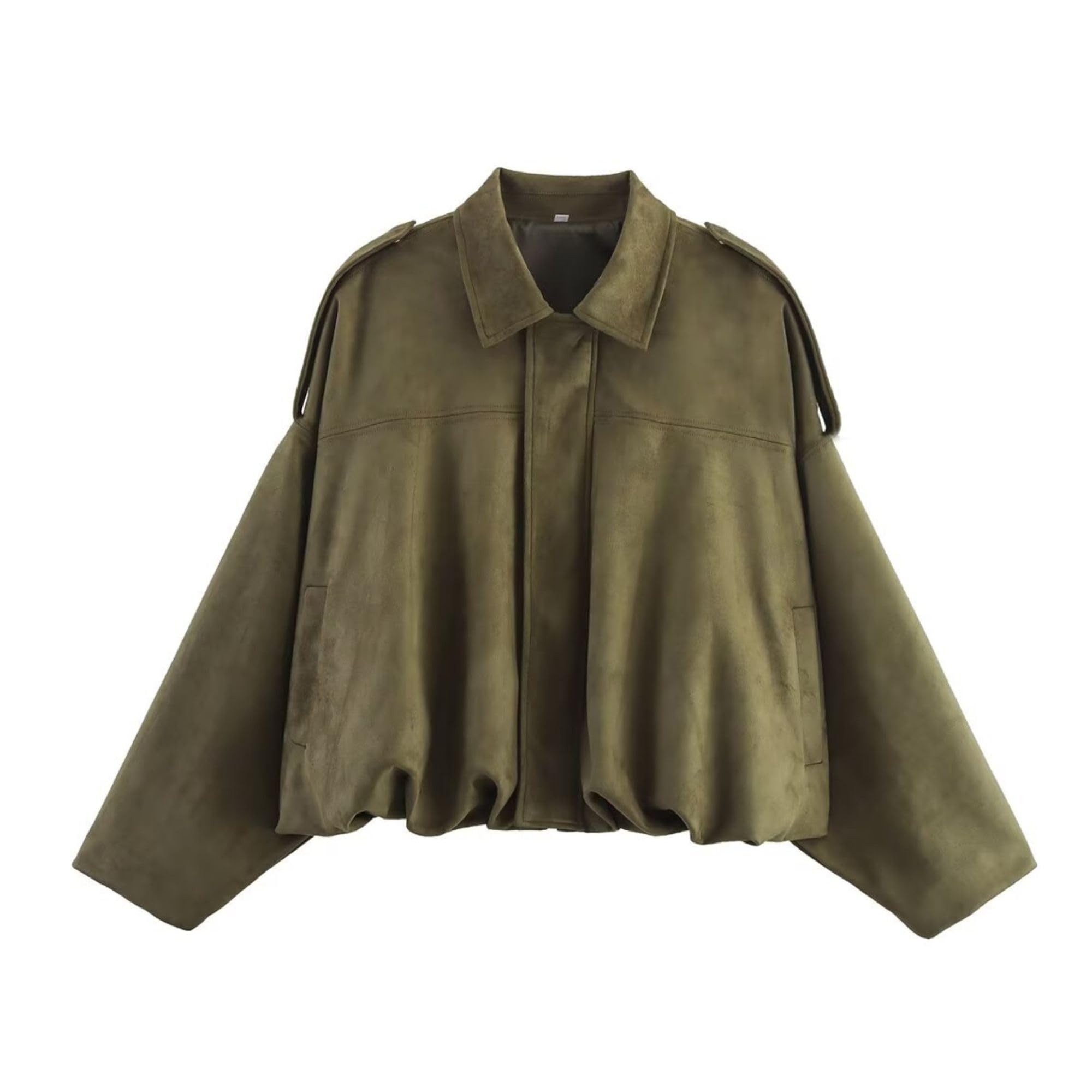Xunger Women's Faux Suede Bomber Jacket Spring Lapel Pilot Coat Casual Oversized Long Sleeves Trendy Streetwear Outerwear
