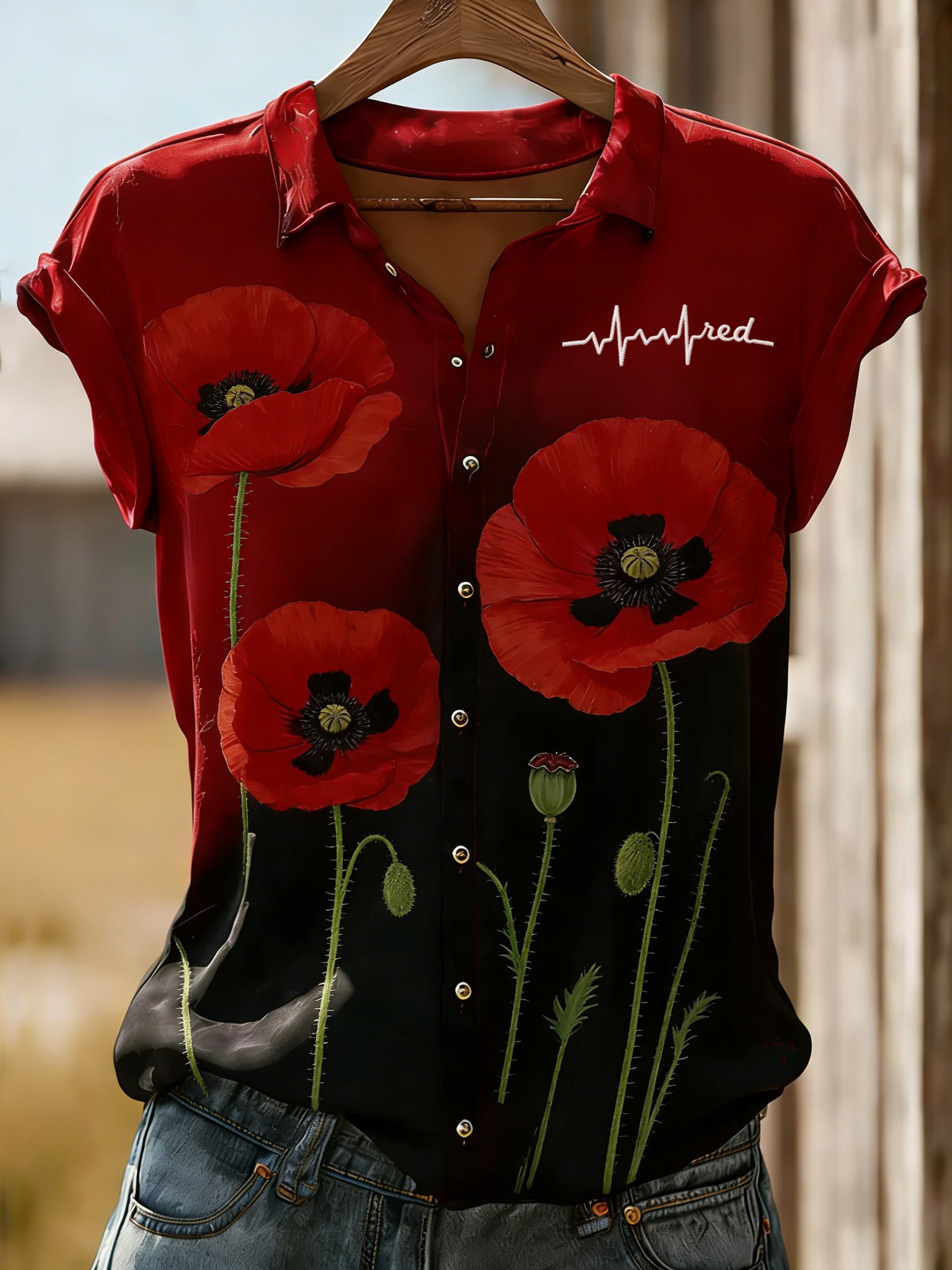 Women's Red Friday Print Short-Sleeve Shirt