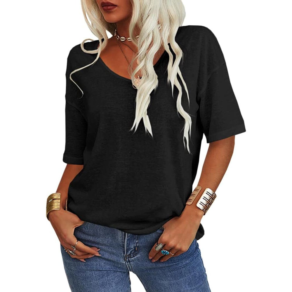 🔥Last Day Promotion!🌺Women's Solid Color V-Neck T-shirt