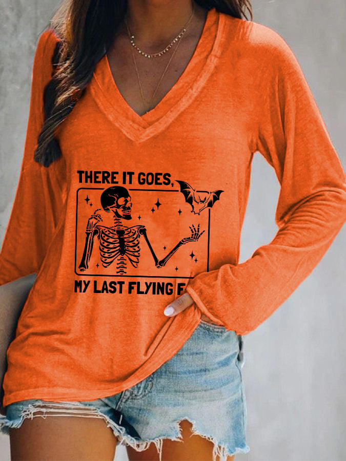 Women's Halloween There It Goes My Last Flying F*ck Print Casual T-Shirt