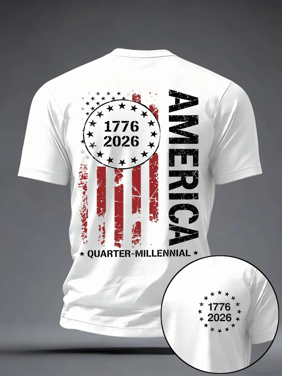 Men'S Casual American 1776-2026 Anniversary Celebration Commemorative Printed Short Sleeved T-Shirt