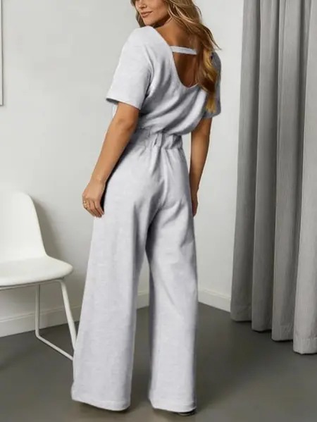 Women's Off-Shoulder Wide Leg Jumpsuit with Back Cutout