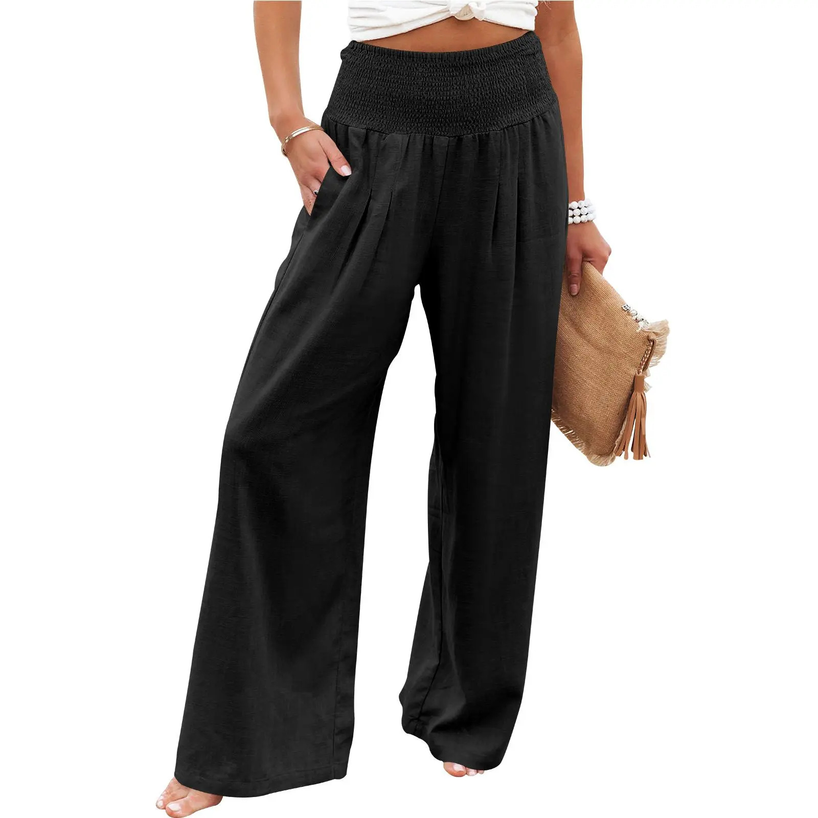 Women's wide-leg linen trousers