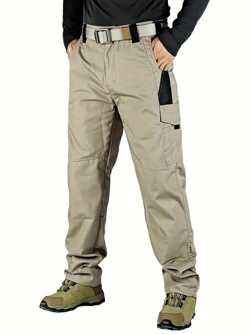 Men's Solid-Color Waterproof Tactical Cargo Pants — Belt Included, Multi-Pocket Design, Durable Outdoor Hiking & Casual Trousers