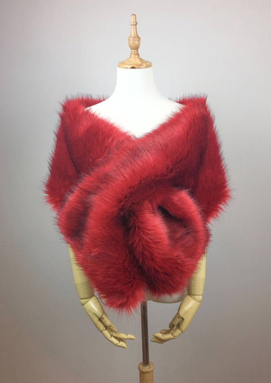 hulda Fur Shawl in wine red