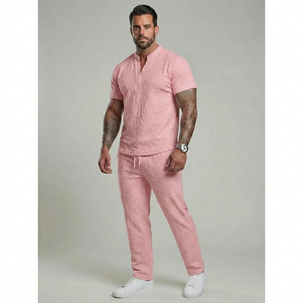 Clearance Sale | Men's Casual 2-Piece Outfit Set – Textured Tee & Drawstring Pants