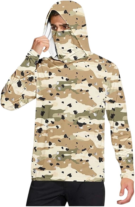 Long Sleeve Sun Shirt Men UPF 50+ Rash Guard Cooling Fishing Hoodies with Mask Casual Summer UV SPF Hiking Blouses