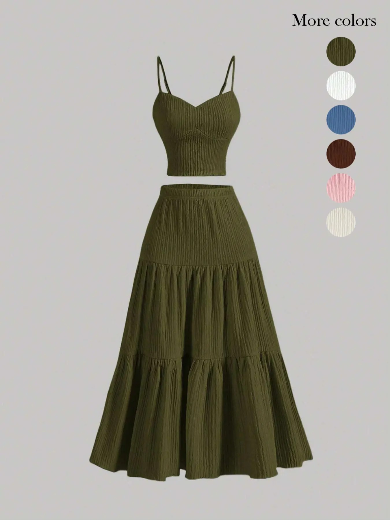 Women's Solid Crop Cami Top & A-line Skirt Two-piece Set, Casual Fashion Cozy Two Piece Outfits for Daily Outdoor Wear