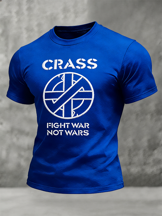 Men's Crass Fight War Embroidered Anti-War T-Shirt
