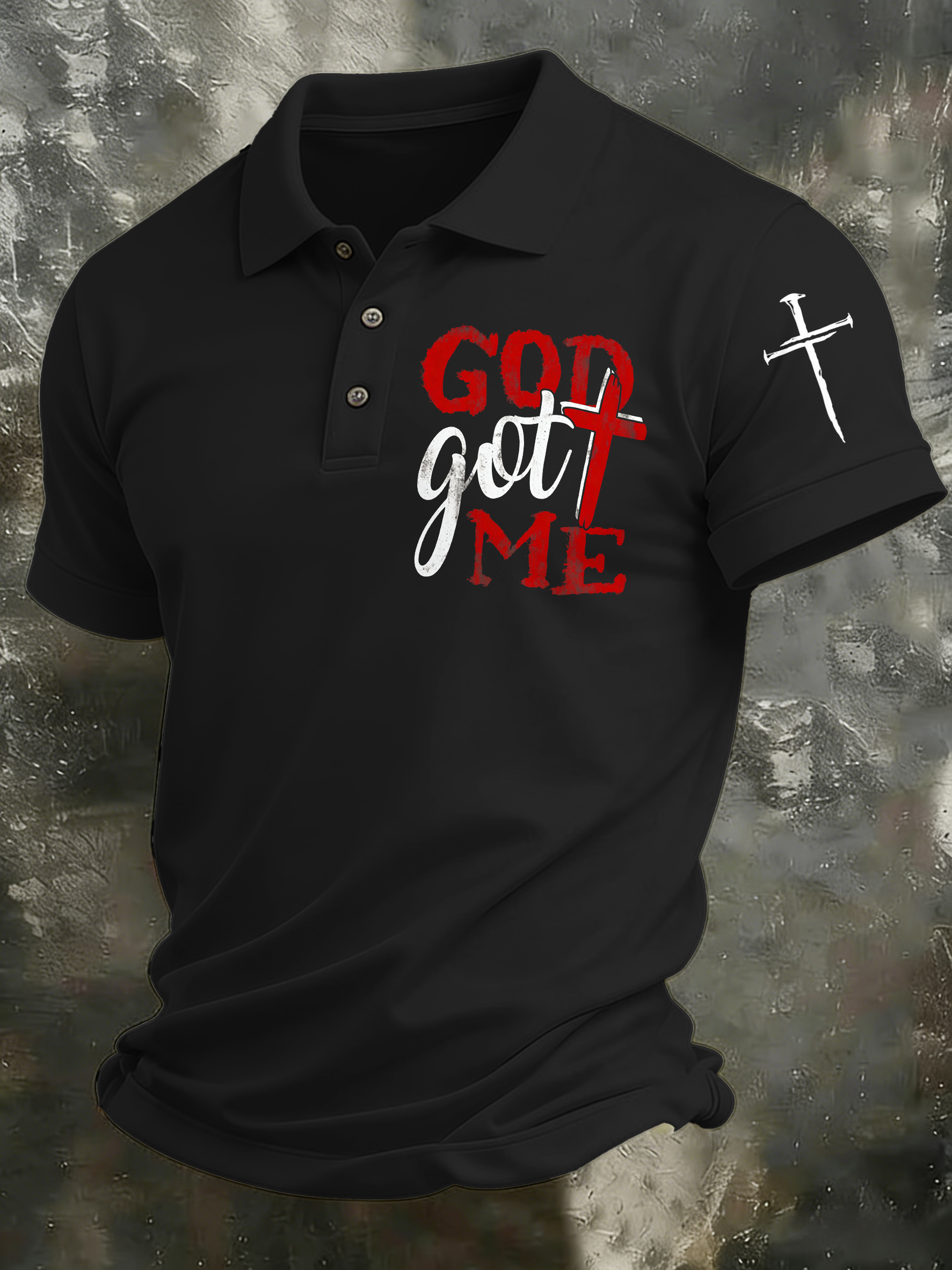 Men'S Casual Faith Jesus Collar Button Polo Shirt